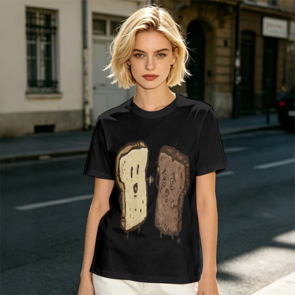 Olive T-Shirt With Surprised Light And Sad Burnt Bread Slices Graphic