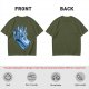 Olive T-shirt with retro blue cartoon car and characters graphic