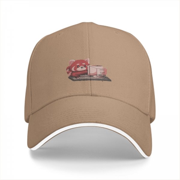 Black baseball cap with cute red panda using retro computer graphic