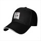 Black baseball cap with earth and coffee themed graphic print