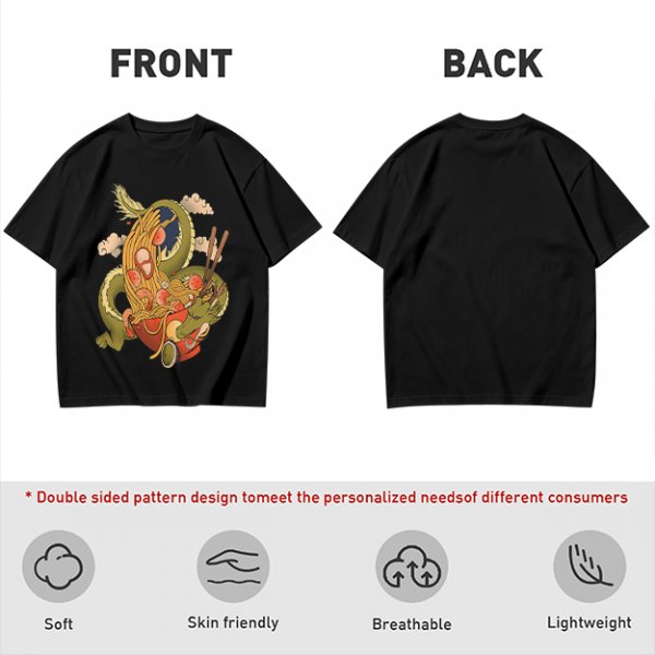 Olive T-Shirt With Japanese Ramen Dragon Artwork