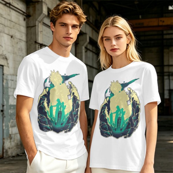 Anime Silhouette Graphic Olive Green Short Sleeve T-Shirt