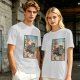 Olive T-shirt with ukiyo-e style fantasy creature graphic print