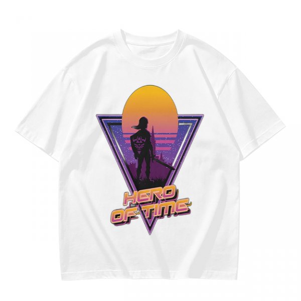 Olive green retro sunset graphic t-shirt with Hero of Time print