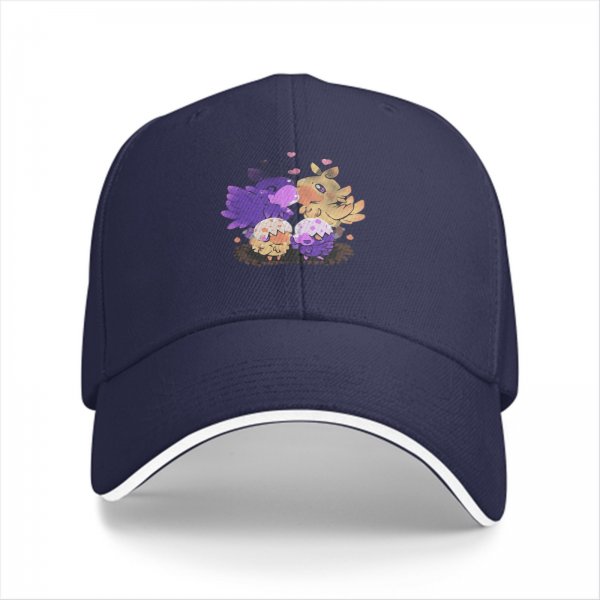 Black baseball cap with cute fantasy bird family illustration