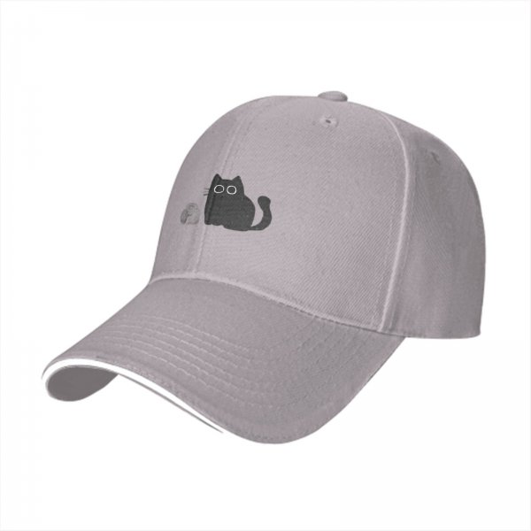 Black Baseball Cap With Minimalist Grey Cat Graphic Design