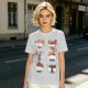 Olive green t-shirt with sushi cat illustrations