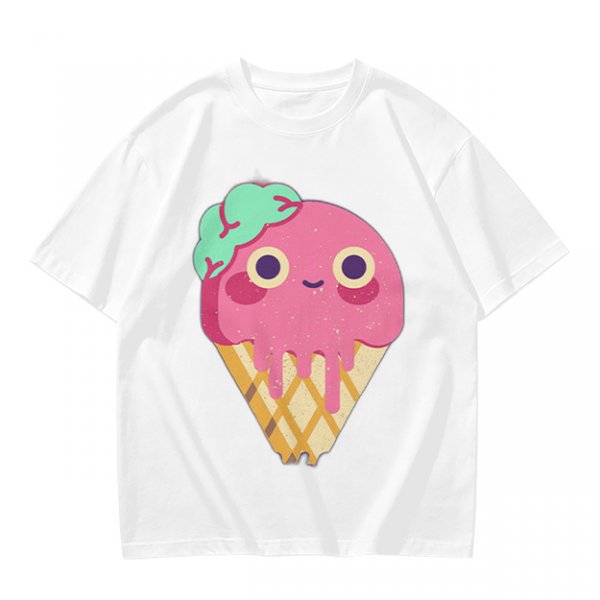 Olive T-Shirt With Cute Melting Pink Ice Cream Cone Graphic