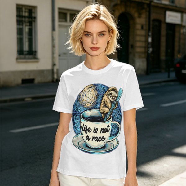 Life Is Not A Race Sloth Coffee Starry Night T-Shirt