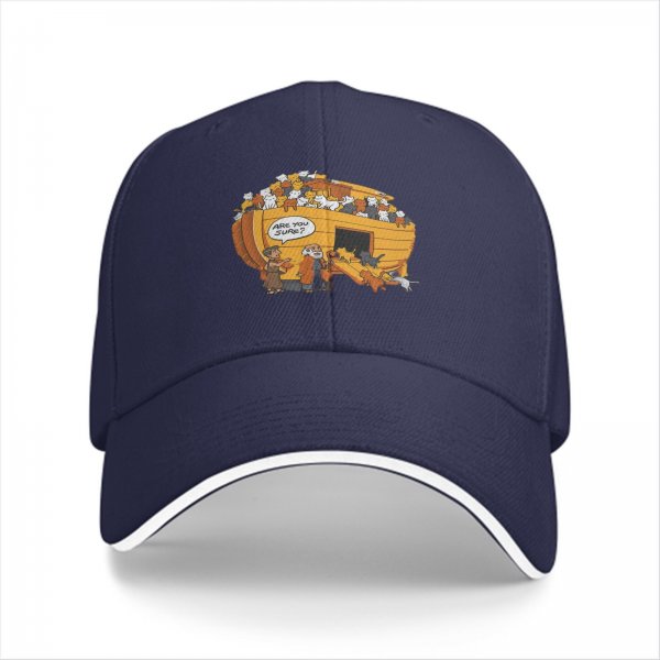 Black Baseball Cap With Funny Noah's Ark Cat Cartoon Print