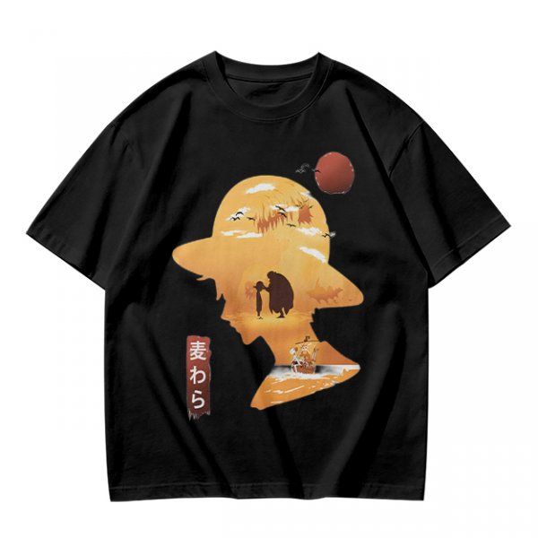 Anime Straw Hat Silhouette Graphic T-Shirt
