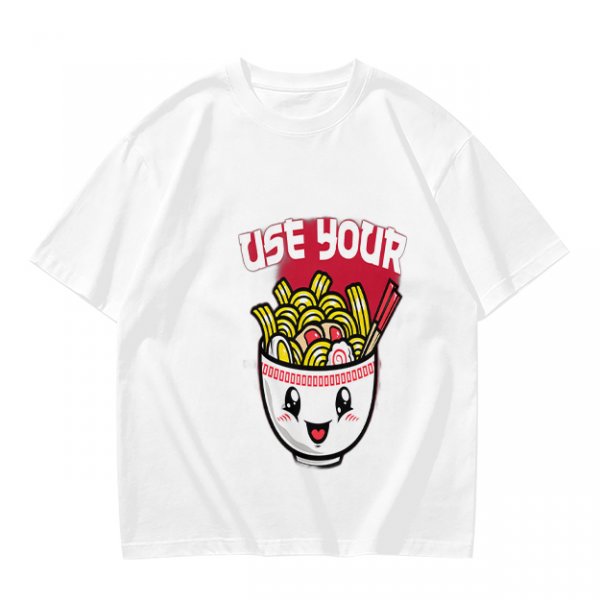 Olive T-Shirt With Cute Ramen Bowl Graphic And 'Use Your' Text