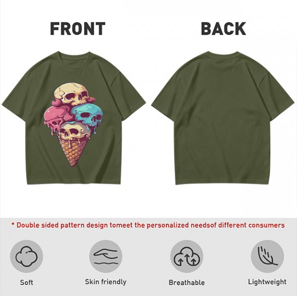Olive T-Shirt With Skull Ice Cream Cone Graphic