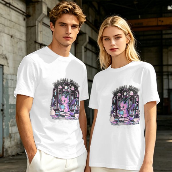 Olive t-shirt with cute book dragon reading design