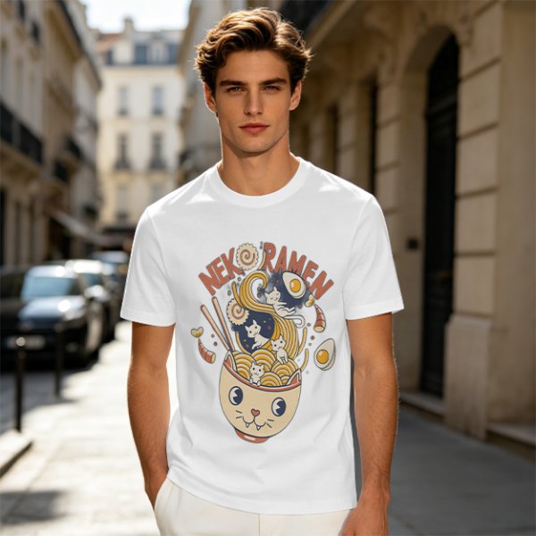 Neko Ramen Cat Bowl Graphic T-Shirt Design
