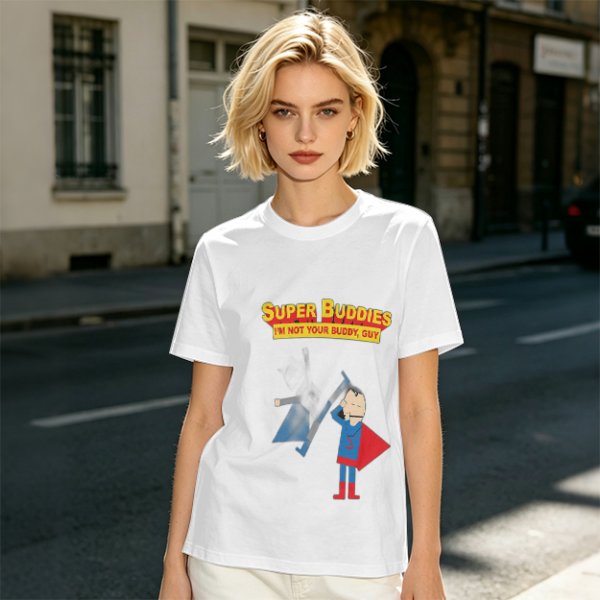 Olive T-Shirt With Super Buddies Superman Parody Print