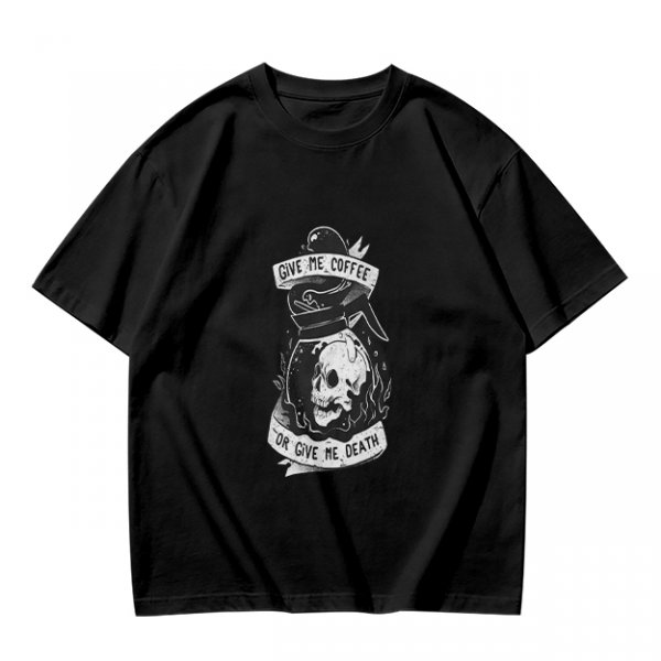Olive Graphic T-Shirt With Give Me Coffee Or Death Skull Print