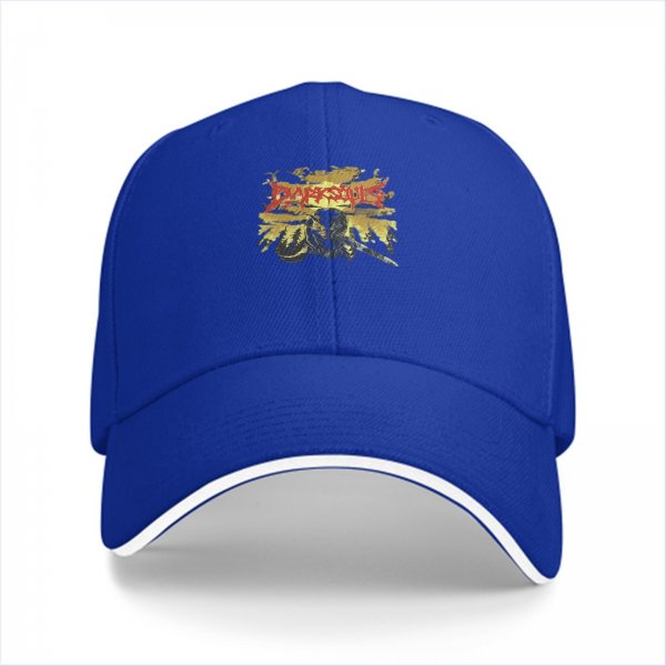 Black baseball cap with Dark Souls themed graphic print