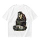 Olive T-shirt with Ghostface driving a Ghostbusters-style car graphic