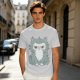 Olive T-shirt with Grumpy Fluffy Gray Cat Graphic Print