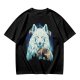 Olive T-Shirt With White Wolf And Howling Wolf Moon Graphic