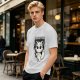 Olive graphic t-shirt with angry cartoon cat holding knife