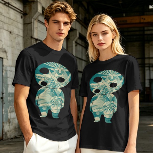 Olive T-Shirt With Fantasy Forest Spirit Graphic Print