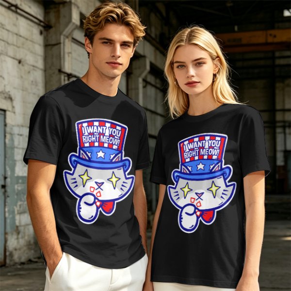 Olive T-Shirt With Patriotic Cat 'I Want You Right Meow' Print
