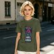 Olive graphic t-shirt with villain character and humorous text print
