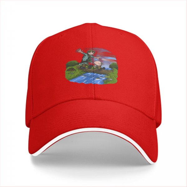 Black Baseball Cap With Cartoon Boys Crossing Stream Artwork
