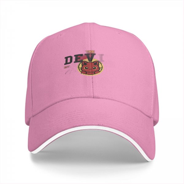 Black Baseball Cap With Cute Red Devil Cat Graphic Design