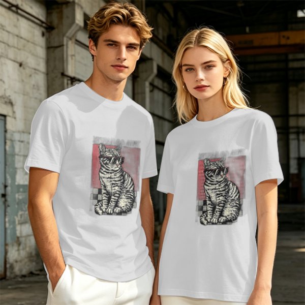 Olive T-Shirt with Cool Sunglass Wearing Tabby Cat Graphic