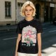 Olive green t-shirt with cherry blossom festival dog character print