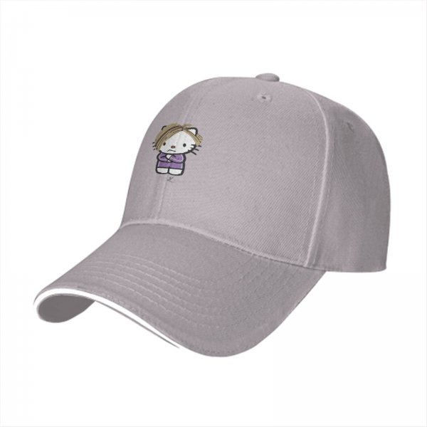 Black baseball cap with grumpy cartoon cat graphic