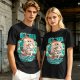 Olive T-Shirt with Cartoon Pirate Ship Blue Sea Cruise Print