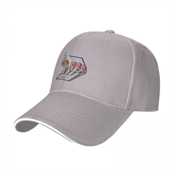 Black baseball cap with funny matchstick cartoon design
