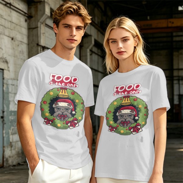 Food is the only Christmas grumpy cat wreath graphic tee