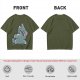 Olive T-Shirt With Embarrassed Gray Cat Graphic Print