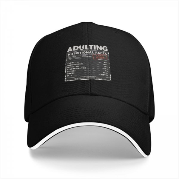 Adulting Nutritional Facts Graphic Black Baseball Cap