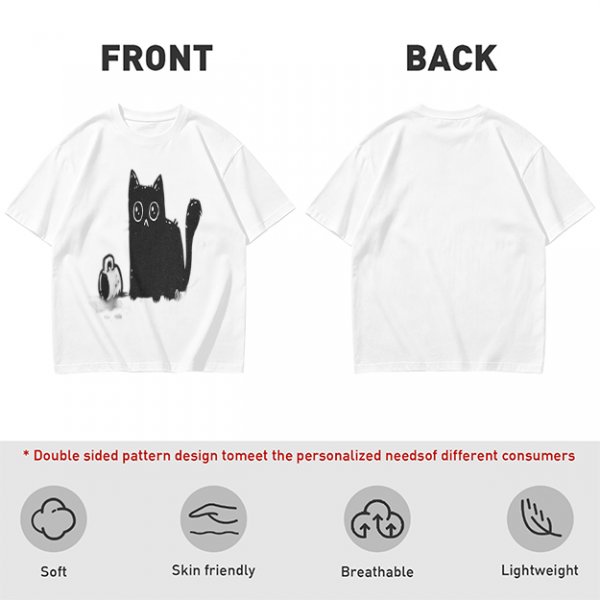 Olive Green T-Shirt With Cute Surprised Black Cat And Bell Print