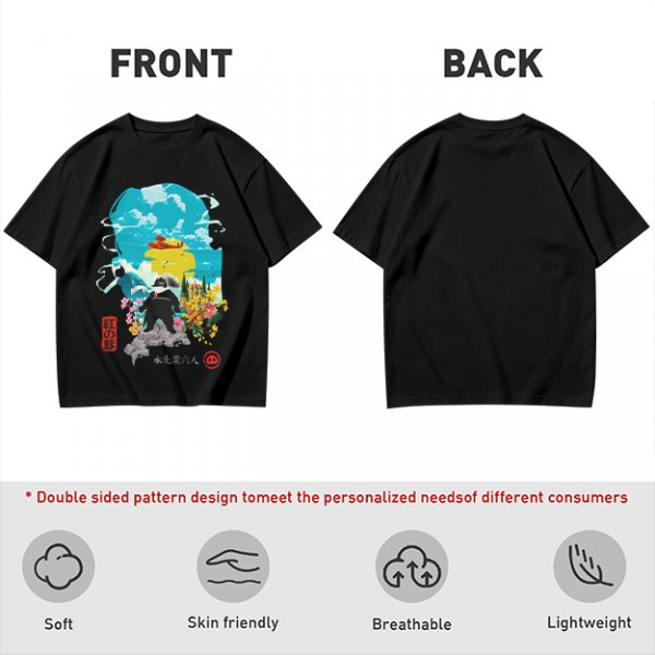 Olive T-shirt with anime pig pilot and seaplane graphic