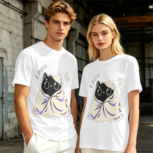 Olive T-shirt with Cute Black Cat Wrapped in Blanket Graphic