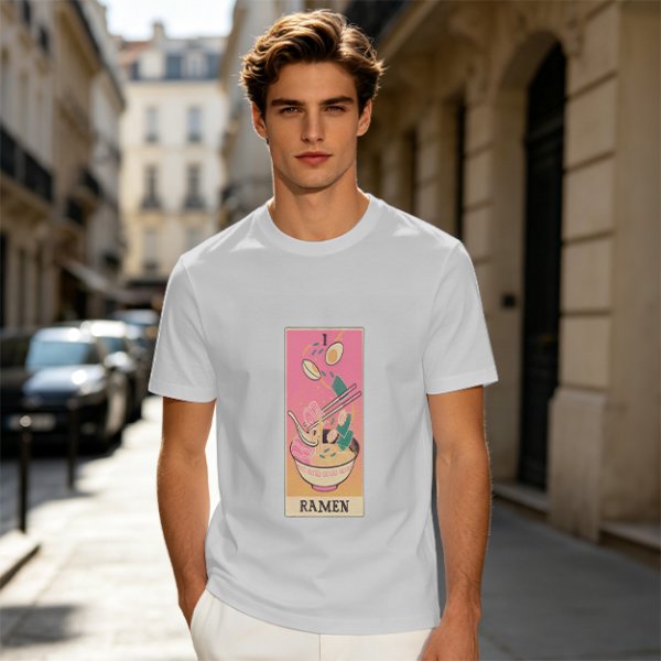 Olive T-Shirt With Ramen Tarot Card Style Graphic Print