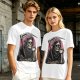 Olive T-Shirt Featuring Grim Reaper Holding Coffee and Scythe