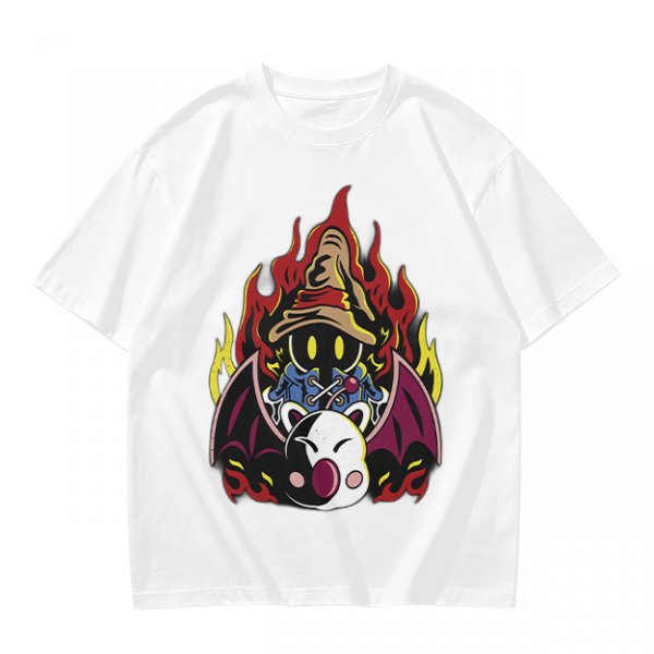 Olive T-shirt with Final Fantasy Vivi and Moogle Fire Artwork