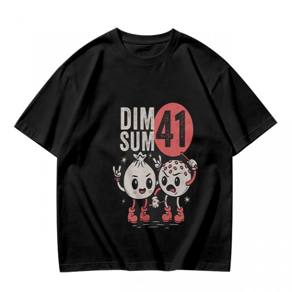 Olive Graphic T-Shirt with Dim Sum 41 Cartoon Characters