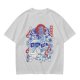 Olive green t-shirt with cat bus and Japanese traditional art print