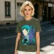 Anime Character Silhouette Wisteria Floral Graphic Olive T-Shirt