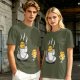Olive T-Shirt With Funny Cookie In Coffee Cup Print