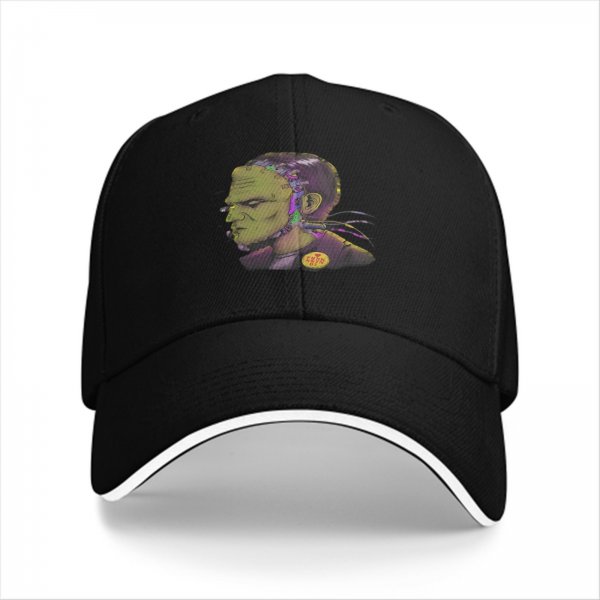 Black baseball cap with Frankenstein monster graphic print